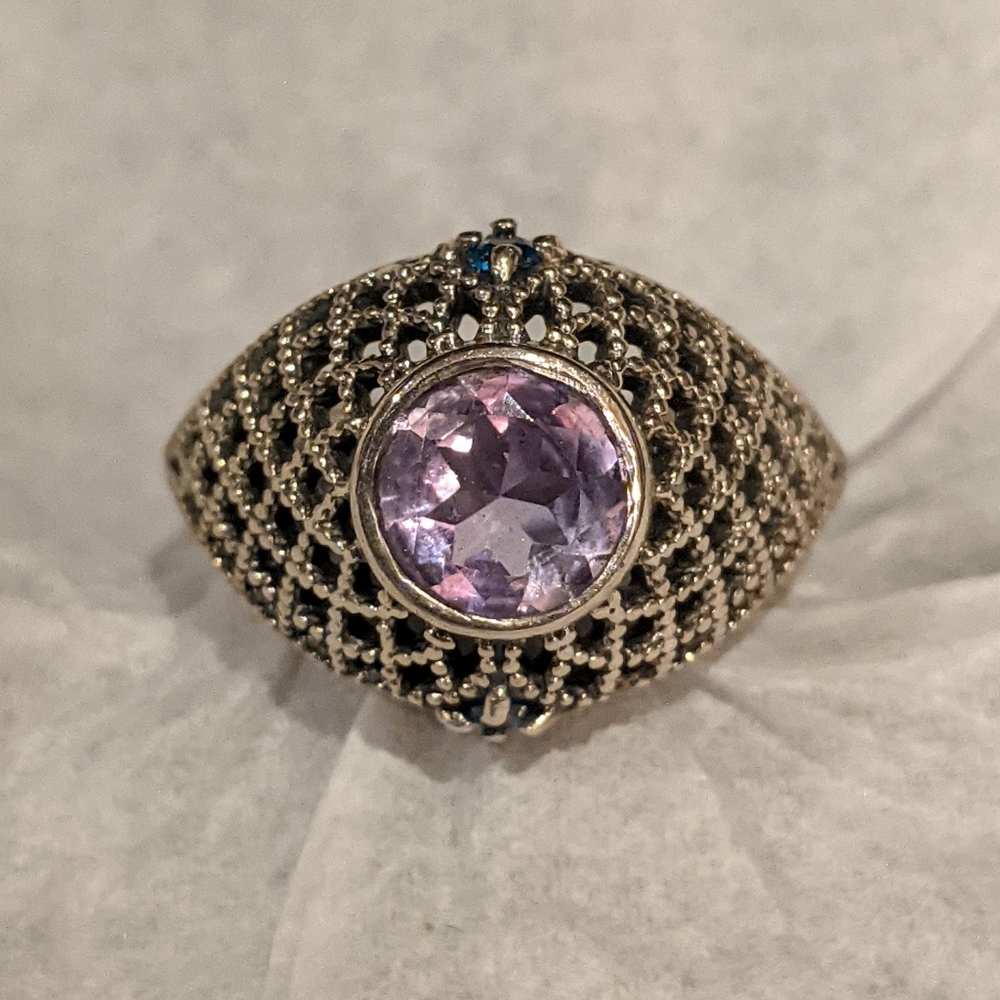 Amethyst & Blue Topaz .925 Silver Ring, size 8 - Picture 14 of 16